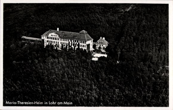 Postcard Lohr am Main Lower Franconia, Maria Theresa Home, building in the trees, architecture