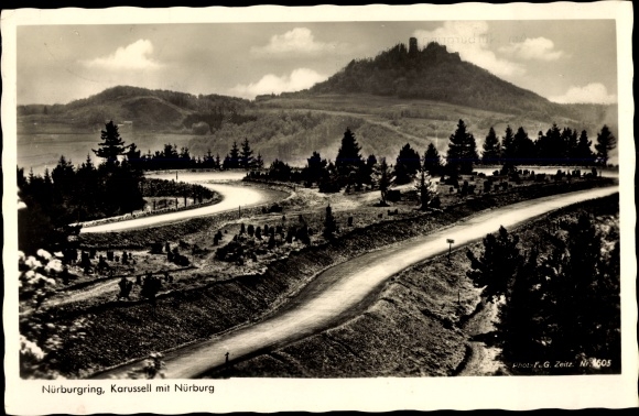 Postcard Nürburg in the Ahrweiler district of Rhineland-Palatinate, view of the Nürburgring, Nürburg in the background