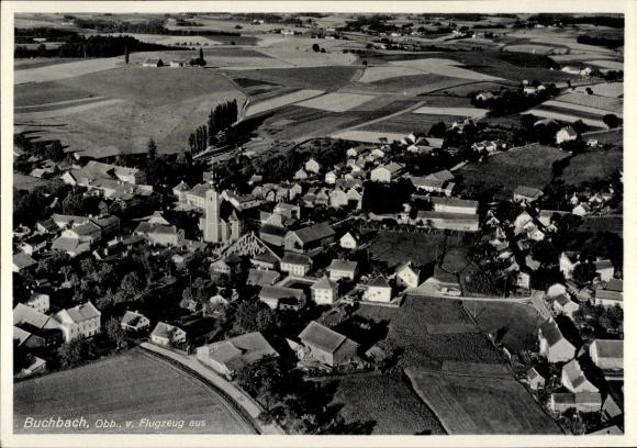 Postcard Buchbach in Upper Bavaria, aerial photograph