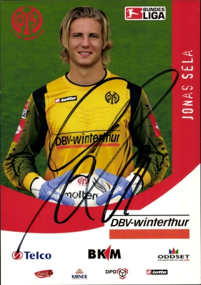 Autograph card footballer Jonas Sela, 1. FSV Mainz 05