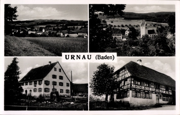 Postcard Urnau in the Bodenseekreis Baden, panorama, church, half-timbered house