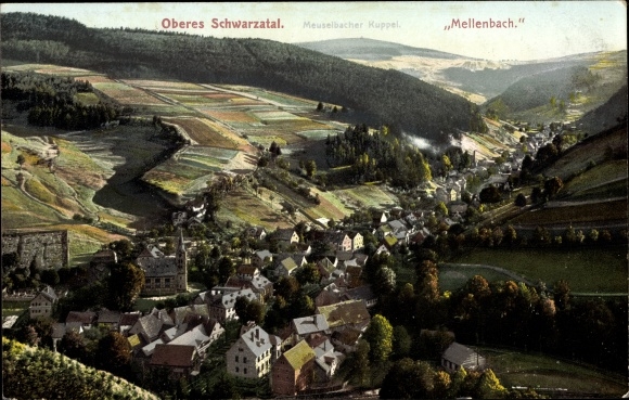 Postcard Mellenbach Glasbach in the Schwarzatal, view of the town, Meuselbach dome