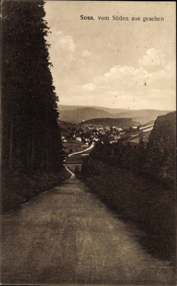 Postcard Sosa Eibenstock in the Ore Mountains, seen from the south, Auersberg