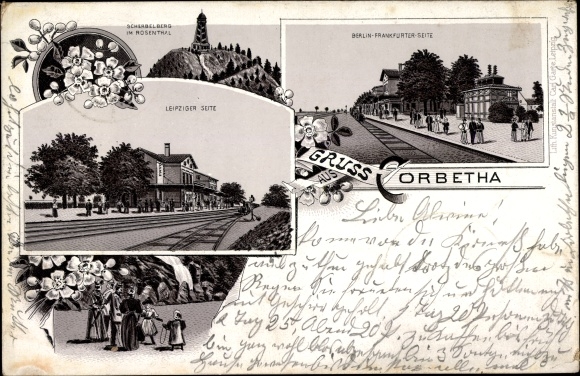 Chromo-Litho Korbetha Schkopau Saxony Anhalt, train station, Leipzig side, Berlin-Frankfurt side