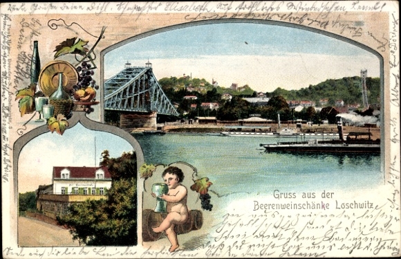 Ak Dresden Loschwitz, Panorama, Brücke, Gasthof Beerenschänke