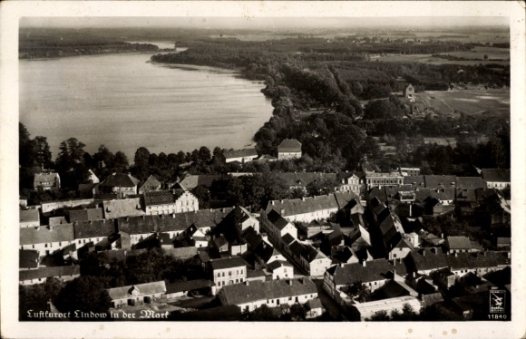 Postcard Lindow in der Mark, aerial photograph