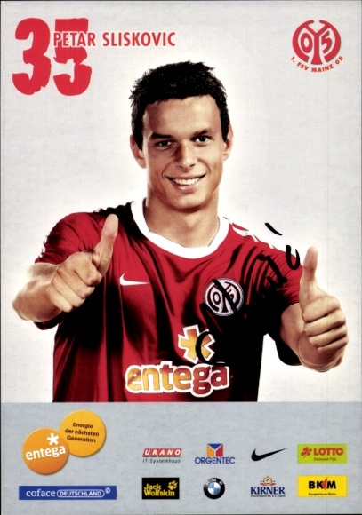 Autograph card footballer Peter Sliskovic, 1. FSV Mainz 05