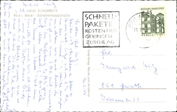 Postcard Reit im Winkl Upper Bavaria, Haus Schuhbeck, Church, Winter