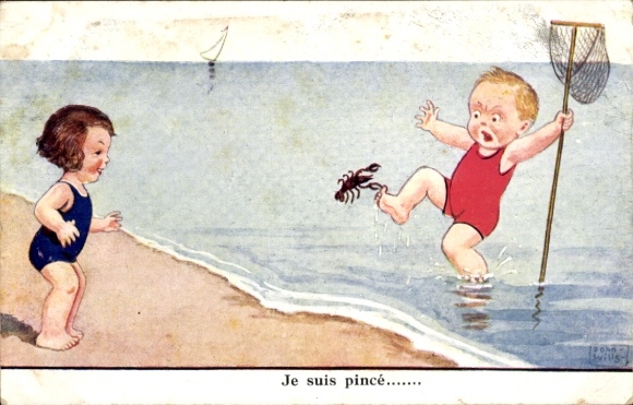 Artist Postcard Wills, John, Children on the beach, cancer pinches toe