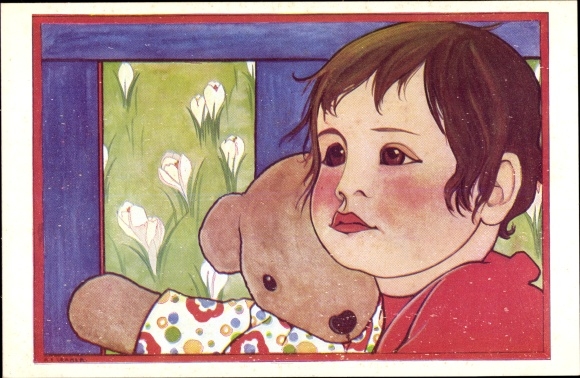 Artist PC Cramer, Rie, Jan in de box, child with teddy bear