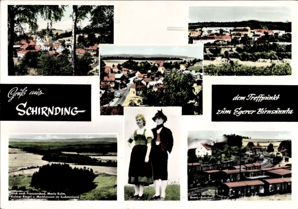 PC Schirnding in Upper Franconia, partial views, border train station, couple in traditional costumes, Egerer Birnsunnta