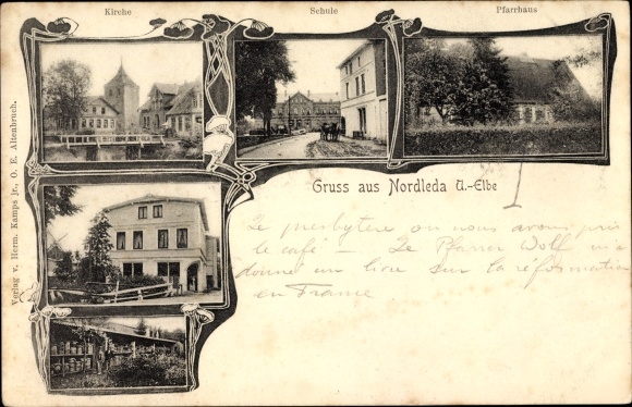 Ak Nordleda Niedersachsen, Kirche, schule, Pfarrhaus
