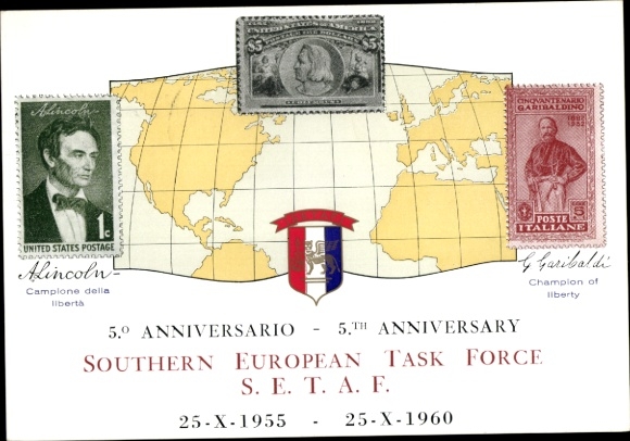 Stamps Postcard 5 Anniversarion Southern Europe Task Force SETAF 1960