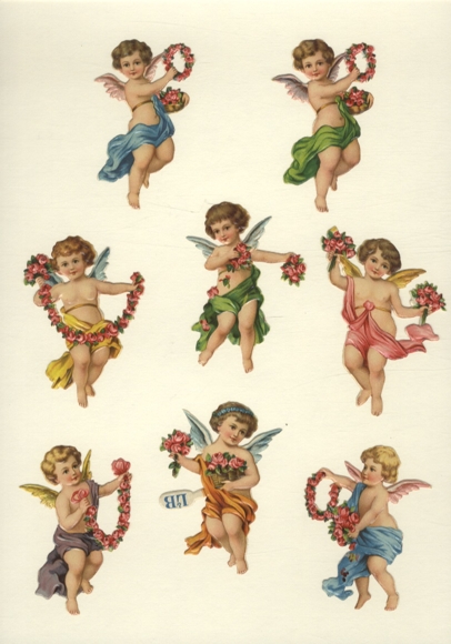 8 wafer angels with roses and rose garlands, each approx. 8 x 5 cm