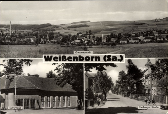 Postcard Weißenborn Erzgebirge, general view, culture house, Freiebrger Straße