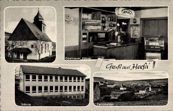 Postcard Herfa Heringen an der Werra, guesthouse, church, partial view, school