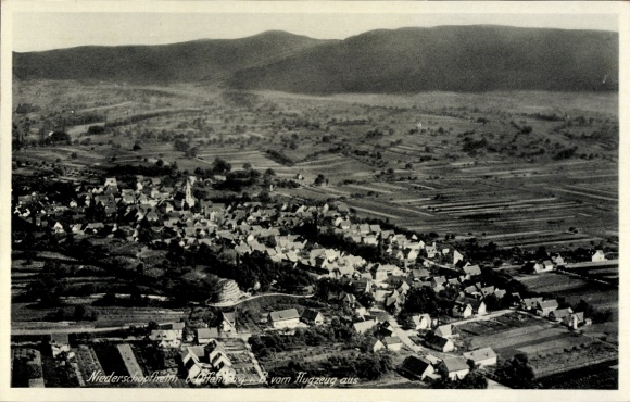Postcard Niederschopfheim Hohberg in the Black Forest Baden, aerial photograph of landscape, aircraft photograph