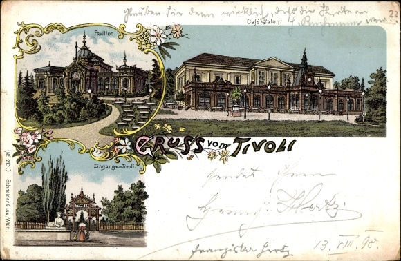 Litho Wien 12. Meidling Österreich, Etablissement Tivoli, Pavillon, Cafe Salon