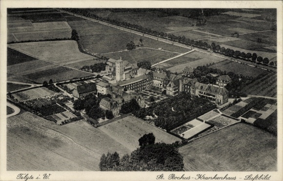 Ak Telgte in Westfalen, St. Rochus-ziekenhuis, luchtfoto