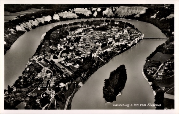 Postcard Wasserburg am Inn Upper Bavaria, aerial photograph