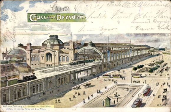 Künstler Ak Fuchs, K., Dresden Seevorstadt, Hauptbahnhof