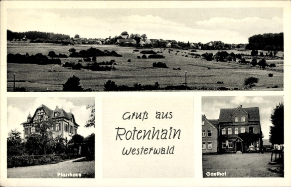 Postcard Rotenhain Rotzenhahn in the Westerwald, rectory, inn