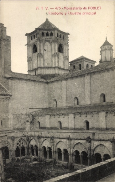 Postcard Poblet Tarragona Catalonia, Monasterio de Cimborio, Claustro principal