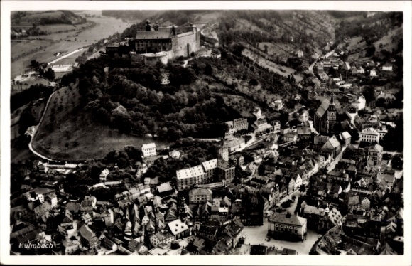 Postcard Kulmbach in Upper Franconia, aerial view of castle river, landscape