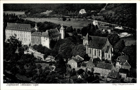 Postcard Schleiden in the Eifel, partial view, aerial photograph