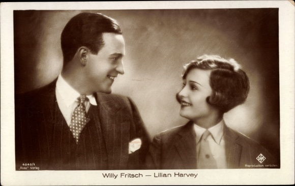 Postcard Actor Willy Fritsch, Actress Lilian Harvey, portrait