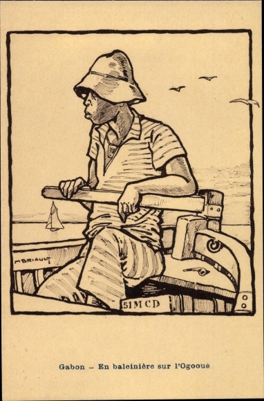 Artist PC Briault, M., Gabon, En baleiniere sur l&#39;Ogooue