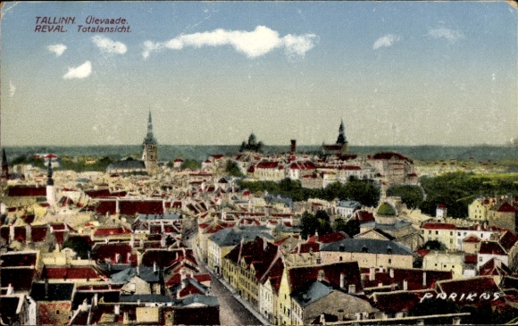 KP Tallinn Reval Estonia, widok panoramiczny, krajobraz miasta, stare miasto, wieże, budynki