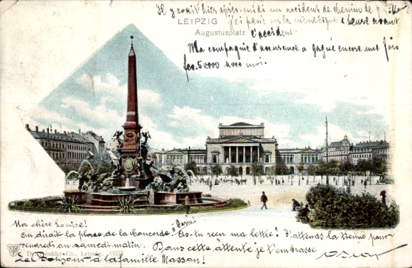 Wystawa w Lipsku, Wystawa Sasko-Turyńska 1897, Augustusplatz z obeliskiem, fontanny,...