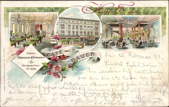 Chromo-Litho Halle on the Saale, Cafe Bauer, owners Schmeisser and Grömmer, billiard tables
