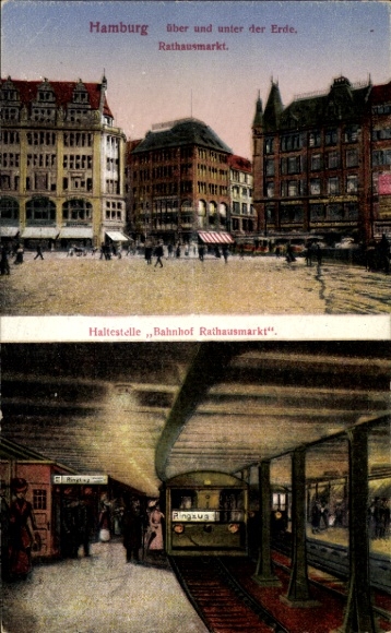 Postcard Hamburg Mitte Altstadt, underground station Rathausmarkt with subway, Rathausmarkt