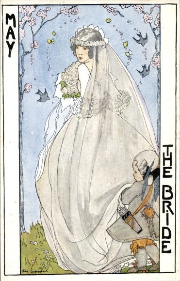 Kunstenaar Ak Cramer, R., Allegorie, Maand mei, Bruid, Liefdesengel