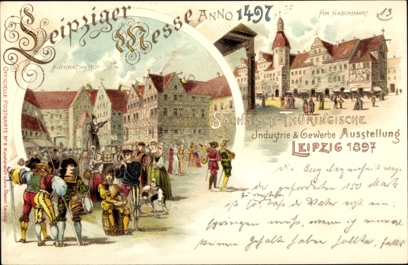 lito Leipzig w Saksonii, Am Naschmarkt. Dwór Auerbacha, ilustracja historyczna 1497