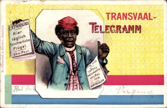 Litho Transvaal-Telegramm, Hier täglich fürchterliche Prügel, Ohm Paul, Burenkrieg