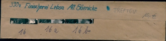 Contact print photos Berlin Treptow Altglienicke, butcher shop Lebsa, counter, 3 photos approx. 4x2 cm