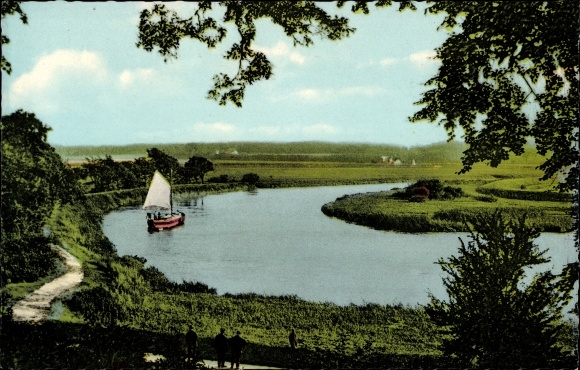 Postcard Amönenhöhe Oelixdorf in Schleswig Holstein, sailing boat