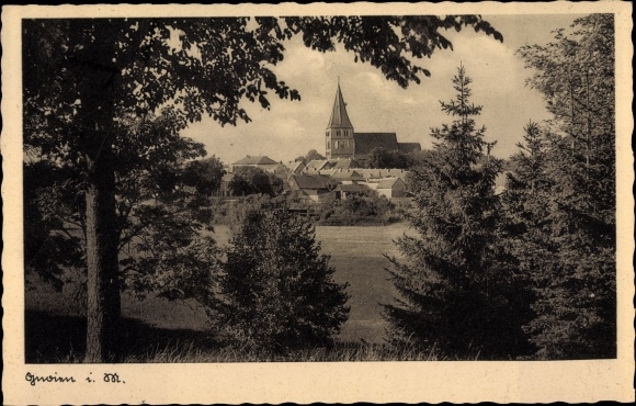 Postcard Gnoien in Mecklenburg-Western Pomerania, view of the church
