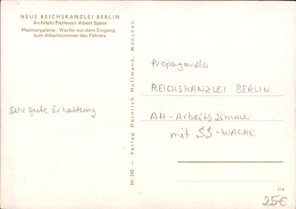 Postcard Berlin, New Reich Chancellery, Marble Gallery, Führer's study, architect Albert Speer