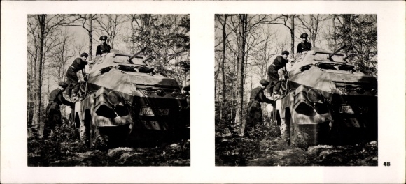Stereo spatial image photo &quot;The fight in the west&quot;, No. 48 Armored car prepares for enemy travel
