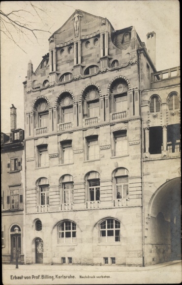 Art Nouveau PC Karlsruhe in Baden, view of a building, architect Hermann Billing