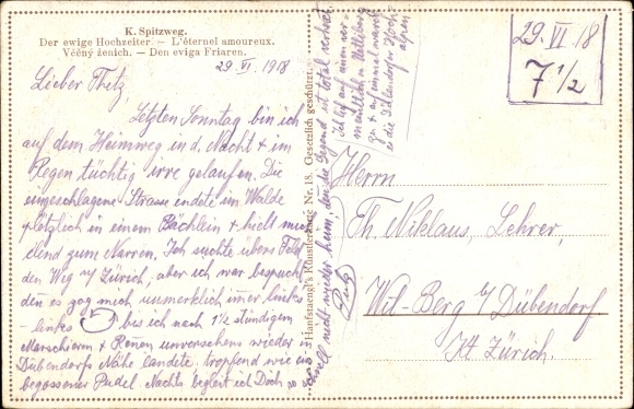 Artist Postcard Spitzweg, Carl, The Eternal Bridegroom