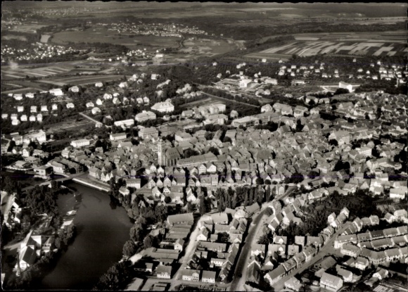 Ak Nürtingen am Neckar Württemberg, Luftaufnahme von  Fluss, Häuser, Landschaft
