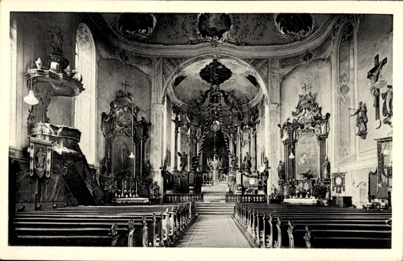 Postcard Königheim District Stuttgart, Balthasar Neumann Church from the inside