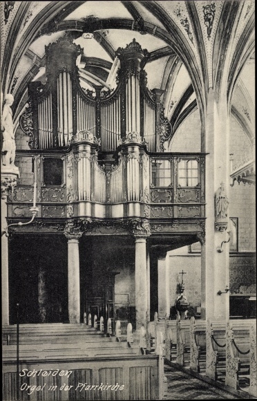 Postcard Schleiden in der Eifel, organ in the parish church, interior view