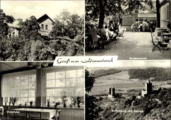 Riesen Ak Saaleck Bad Kösen Naumburg Saale, HO Berggaststätte Himmelreich, Petrus, Rudelsburg