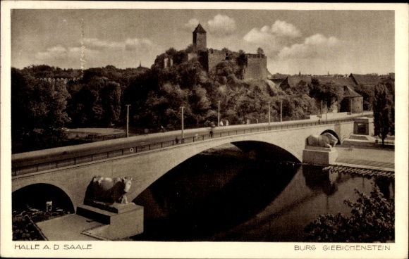 Postcard Giebichenstein Halle an der Saale, bridge, Giebichenstein Castle, river, architecture